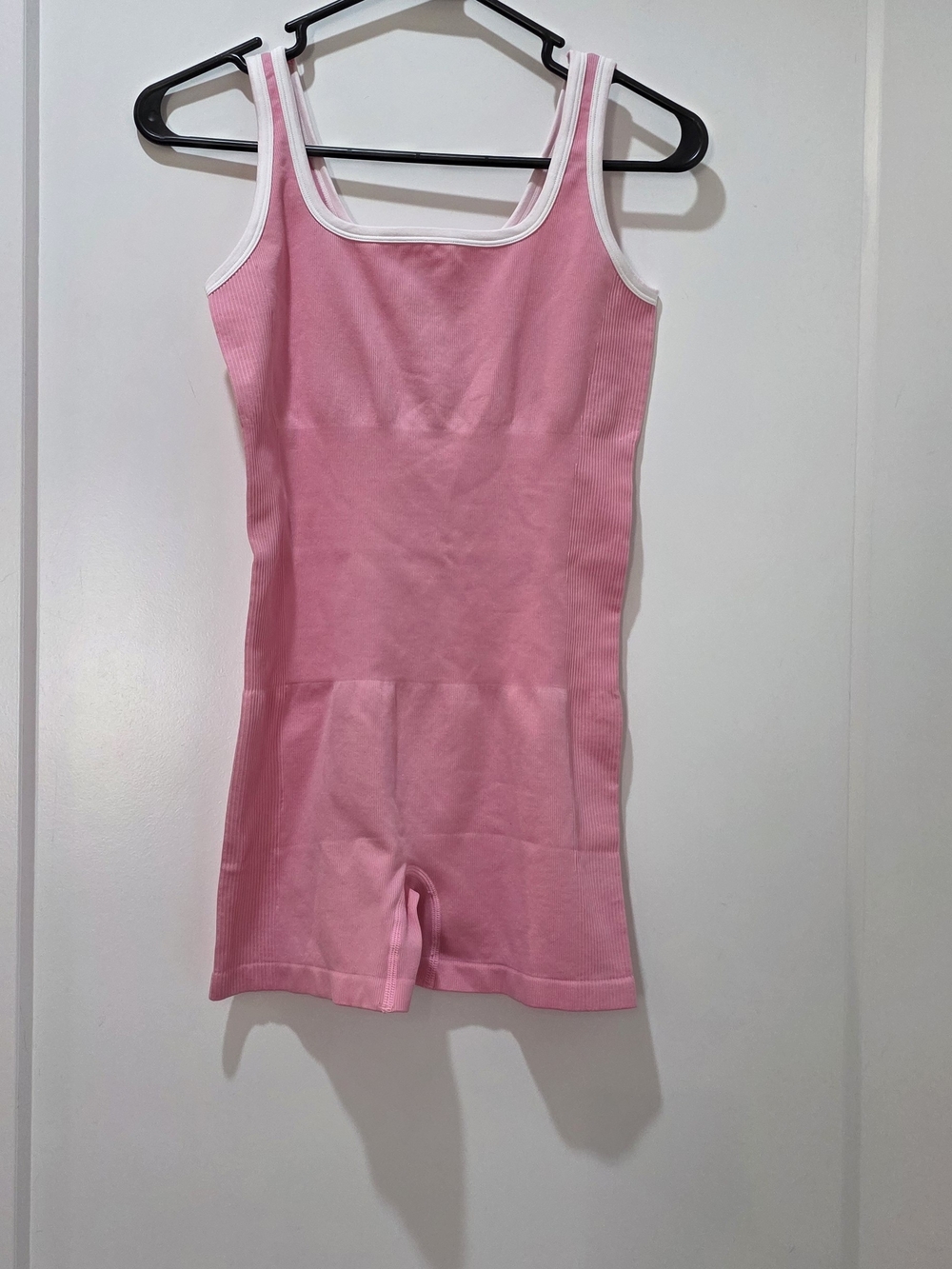 Pink Tank Romper with White Trim